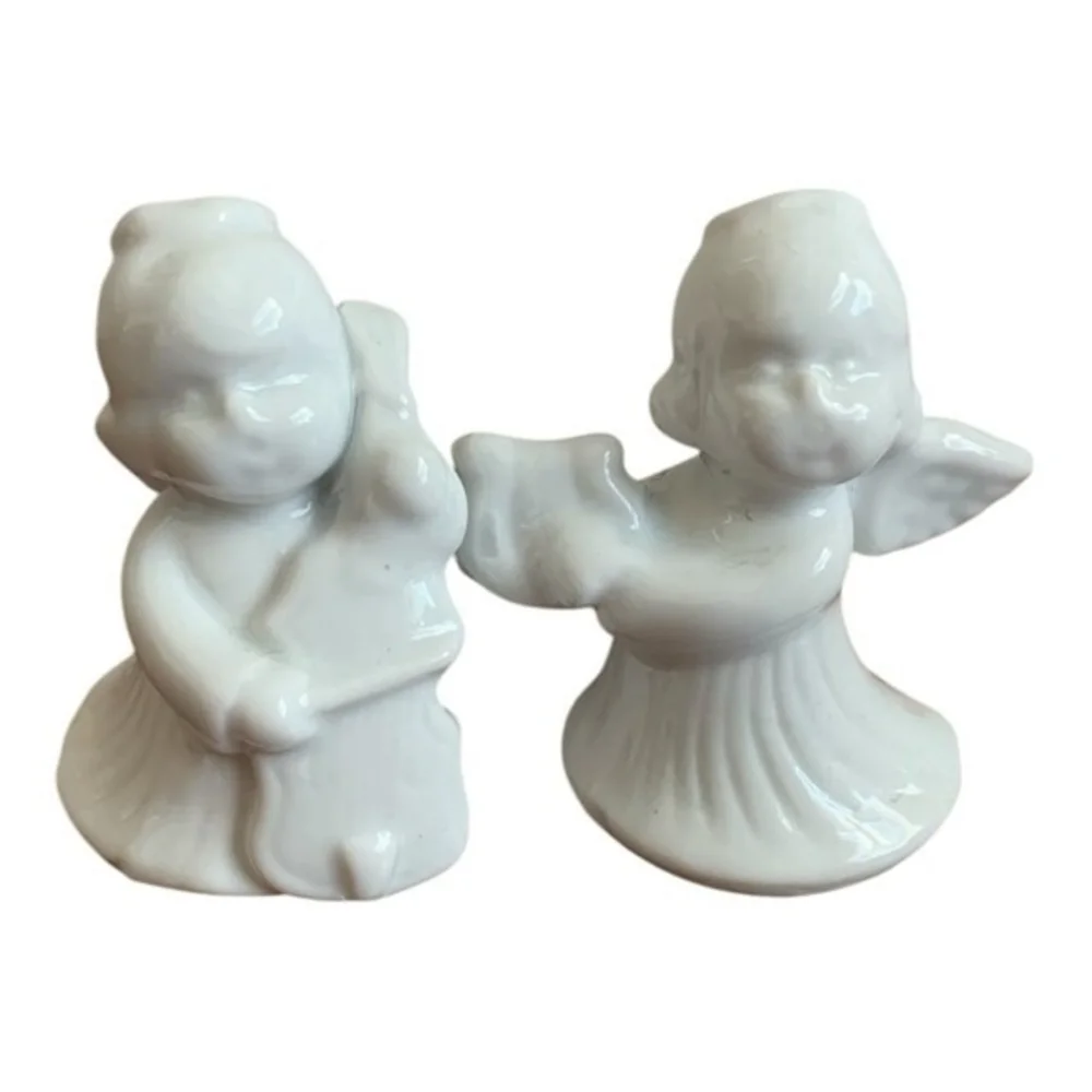 Set 4 White Ceramic Angel Musician Figurines 3